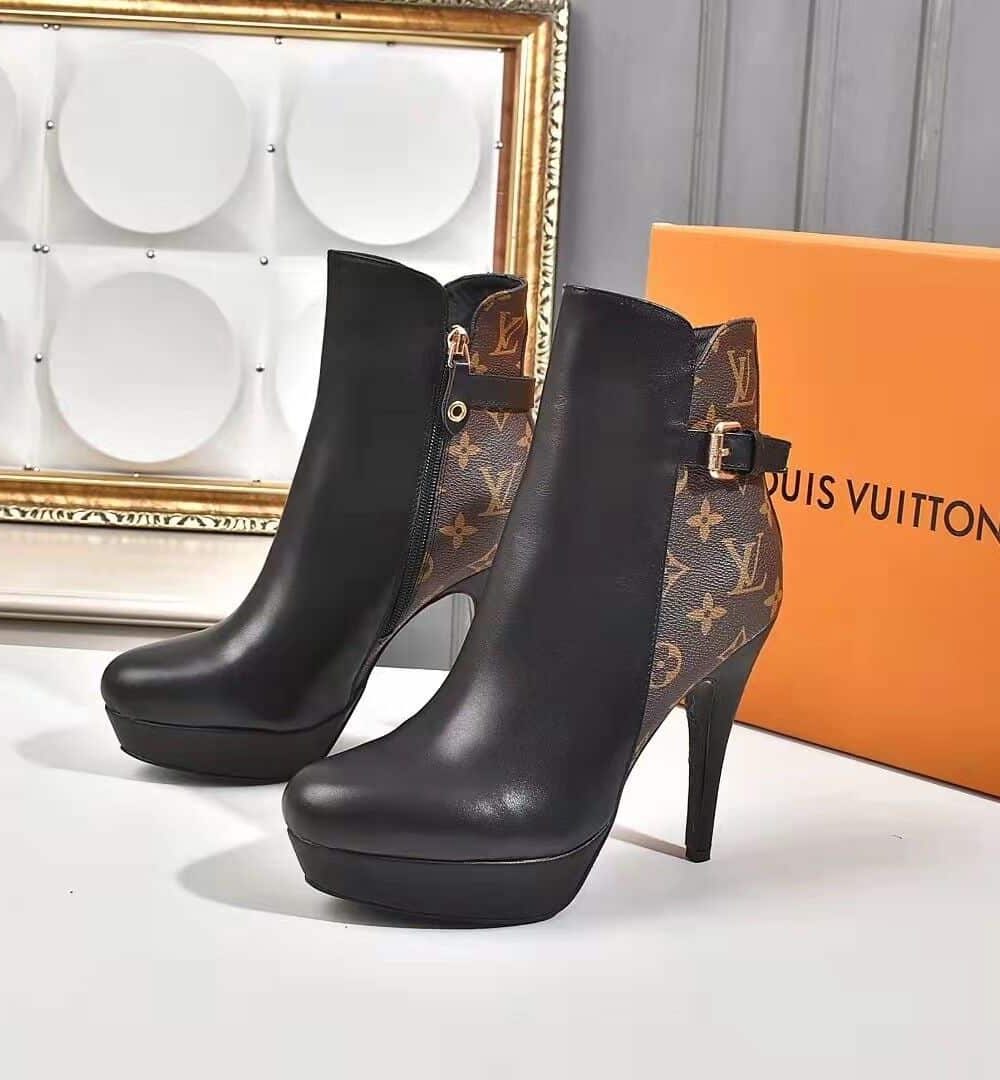 Louis Vuitton Afterglow Platform Ankle Boot Patent Monogram Material Black For Women LV 1A9SEE