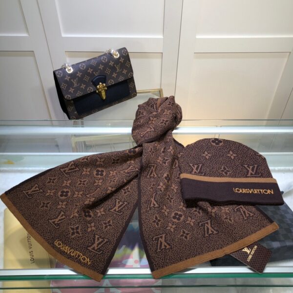 Louis Vuitton Beanie & Scarf Set In Brown