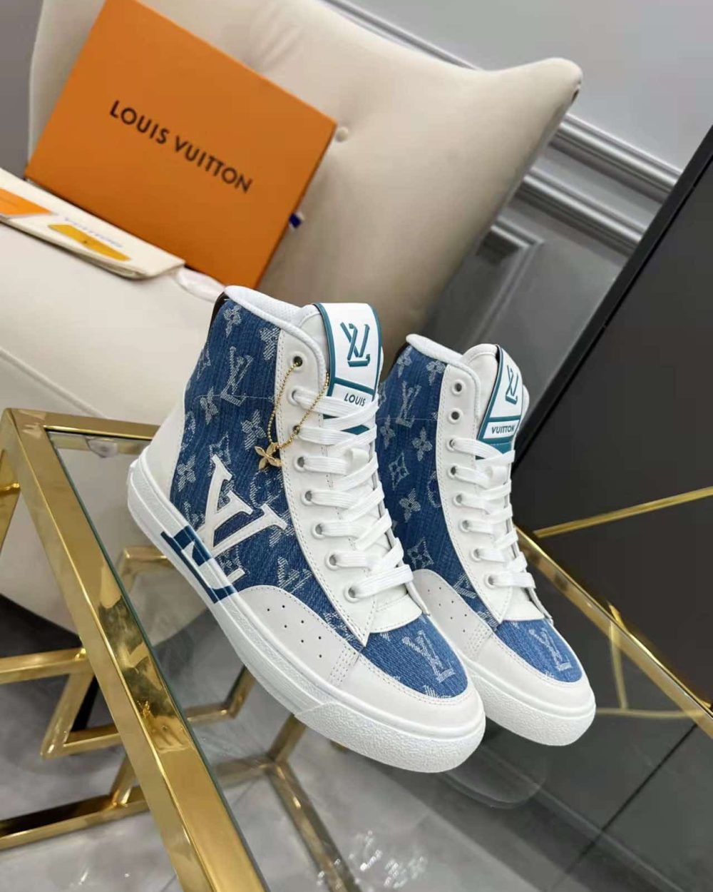 Louis Vuitton Charlie Sneaker Boot Monogram Denim Blue For Women LV 1AA47H