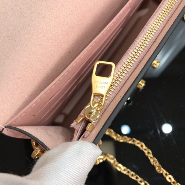 1:1 Replica Louis Vuitton Croisette Chain Wallet Damier Ebene Canvas Magnolia Pink For Women, Women's Wallet 8.3in/21cm LV N60287