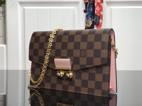 1:1 Replica Louis Vuitton Croisette Chain Wallet Damier Ebene Canvas Magnolia Pink For Women, Women's Wallet 8.3in/21cm LV N60287