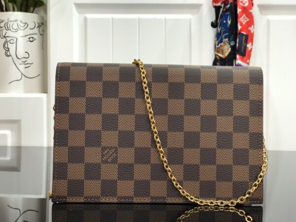 1:1 Replica Louis Vuitton Croisette Chain Wallet Damier Ebene Canvas Magnolia Pink For Women, Women's Wallet 8.3in/21cm LV N60287