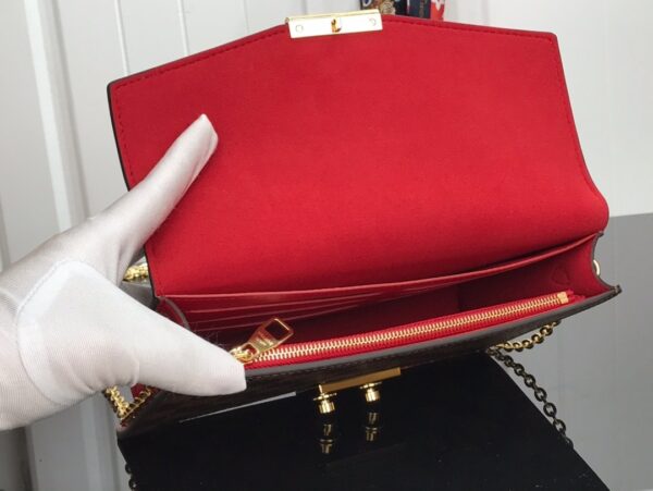 1:1 Replica Louis Vuitton Croisette Chain Wallet Damier Ebene Canvas Scarlet Red For Women, Women's Wallet 8.3in/21cm LV N60288