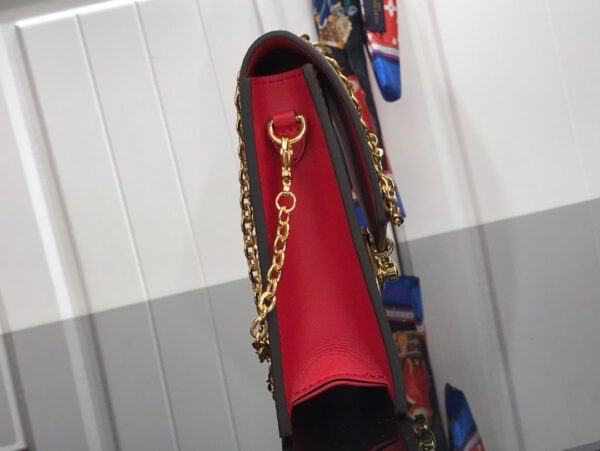 1:1 Replica Louis Vuitton Croisette Chain Wallet Damier Ebene Canvas Scarlet Red For Women, Women's Wallet 8.3in/21cm LV N60288