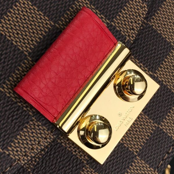 1:1 Replica Louis Vuitton Croisette Chain Wallet Damier Ebene Canvas Scarlet Red For Women, Women's Wallet 8.3in/21cm LV N60288