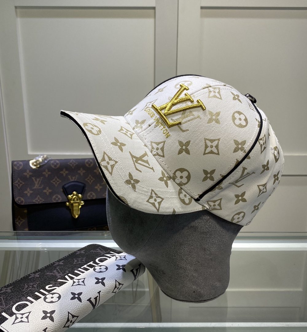 Louis Vuitton Embroidered Logo Baseball Cap White LV Cap