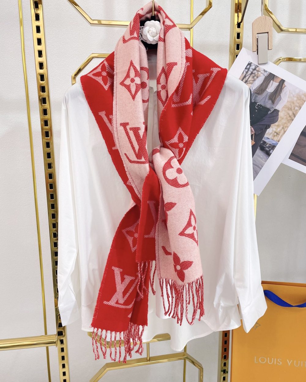 Louis Vuitton Essential Monogram Red/Rose Scarf 180cm/71in