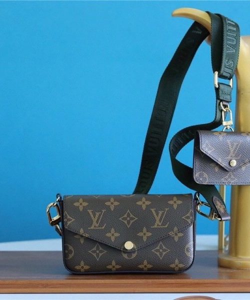 1:1 Replica Louis Vuitton Felicie Strap & Go Monogram Canvas Khaki Green For Women, Women's Wallets 6.7in/17cm LV M80091