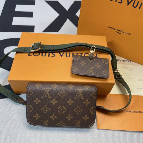 1:1 Replica Louis Vuitton Felicie Strap & Go Monogram Canvas Khaki Green For Women, Women's Wallets 6.7in/17cm LV M80091