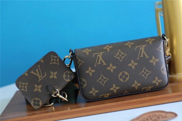1:1 Replica Louis Vuitton Felicie Strap & Go Monogram Canvas Khaki Green For Women, Women's Wallets 6.7in/17cm LV M80091