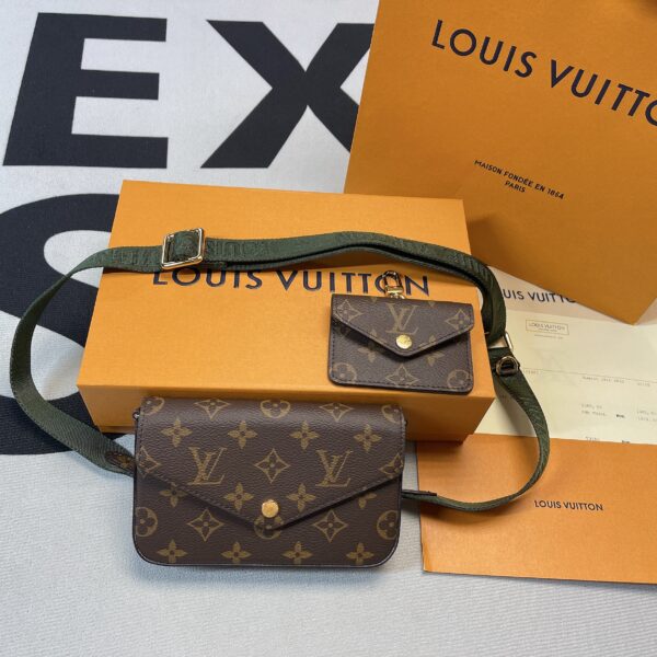 1:1 Replica Louis Vuitton Felicie Strap & Go Monogram Canvas Khaki Green For Women, Women's Wallets 6.7in/17cm LV M80091