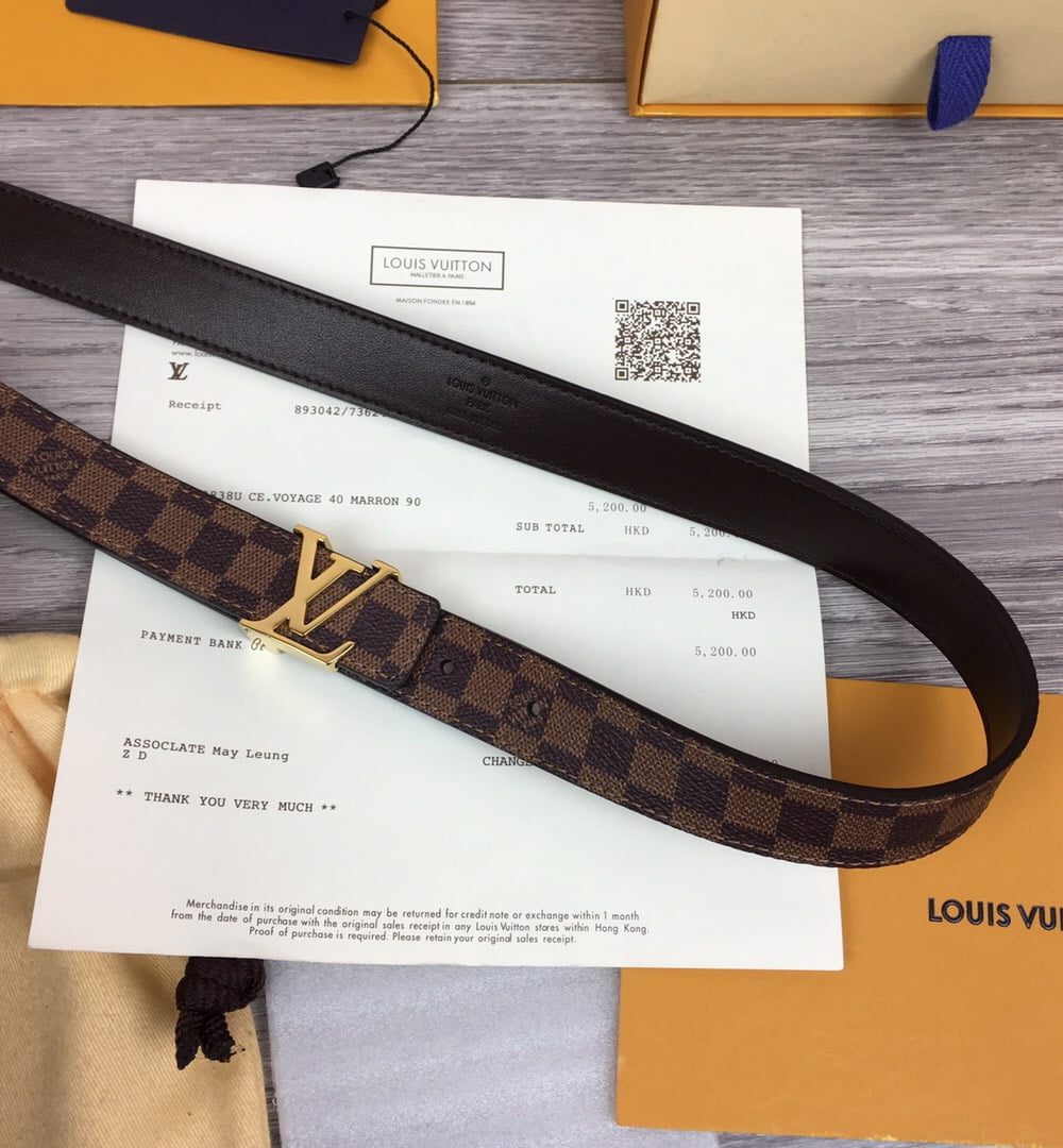 1:1 Replica Louis Vuitton Iconic Reversible LV Belt Damier Brown Black With Gold Metal Buckle LV Women Belt