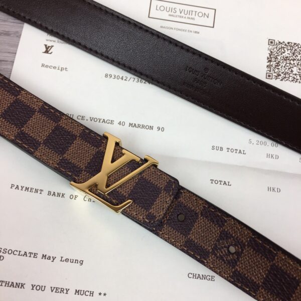 1:1 Replica Louis Vuitton Iconic Reversible LV Belt Damier Brown Black With Gold Metal Buckle LV Women Belt