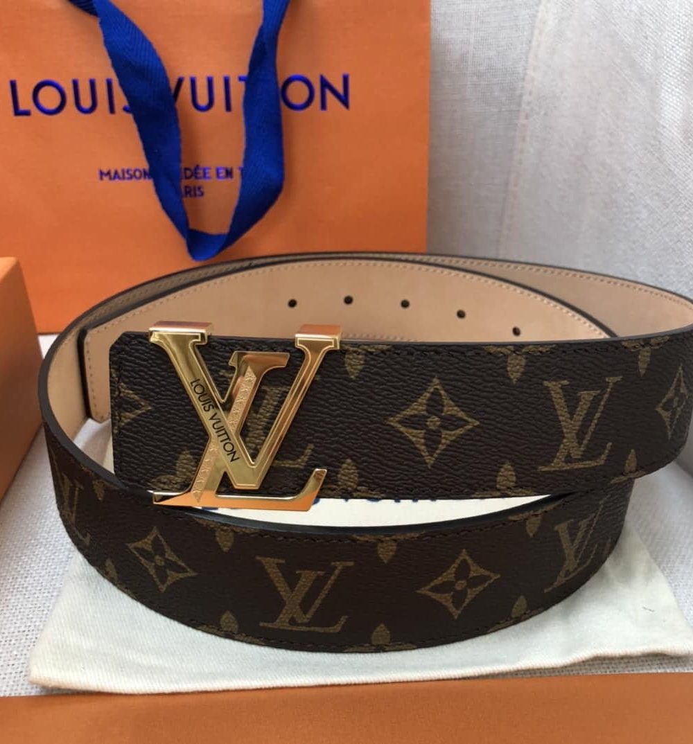 1:1 Replica Louis Vuitton Initiales LV Belt Monogram Canvas Gold Toned Hardware, LV Women Belt