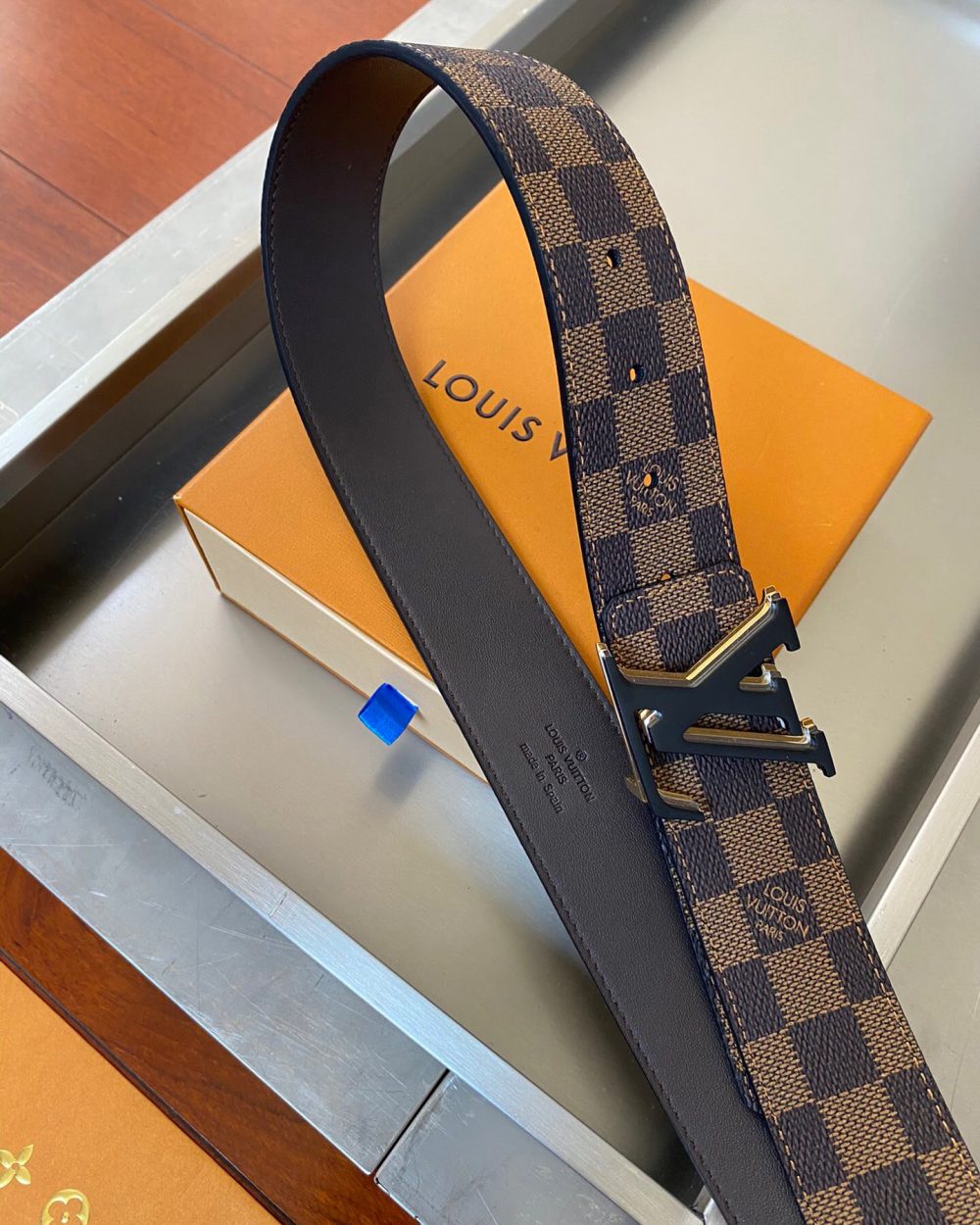 1:1 Replica Louis Vuitton Initiales Reversible LV Belt Damier Ebene Canvas with Black Toned Hardware LV Women Belt