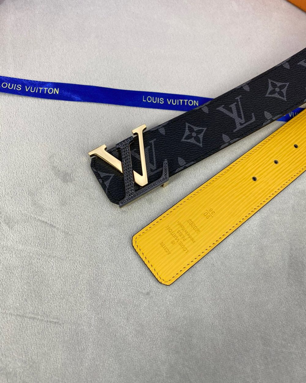 1:1 Replica Louis Vuitton Initiales Reversible LV Belt Monogram Eclipse Monogram with Black/Gold Toned Hardware LV Women Belt