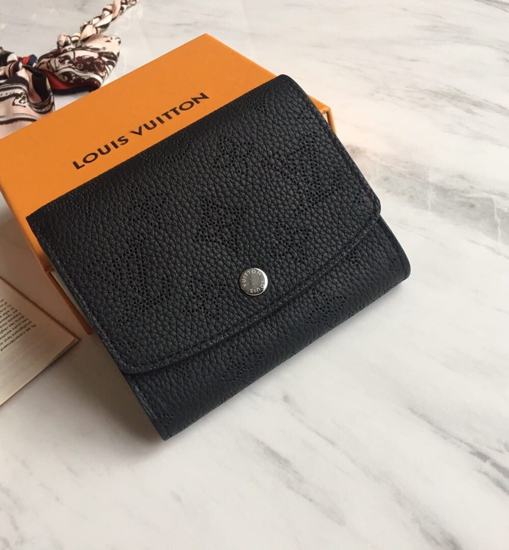 1:1 Replica Louis Vuitton Iris Compact Wallet Mahina Black For Women, Women's Wallet 4.7in/12cm LV M62540