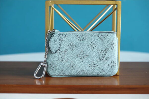1:1 Replica Louis Vuitton Key Pouch Mahina Light Blue For Women, Women's Wallets 5.1in/13cm LV