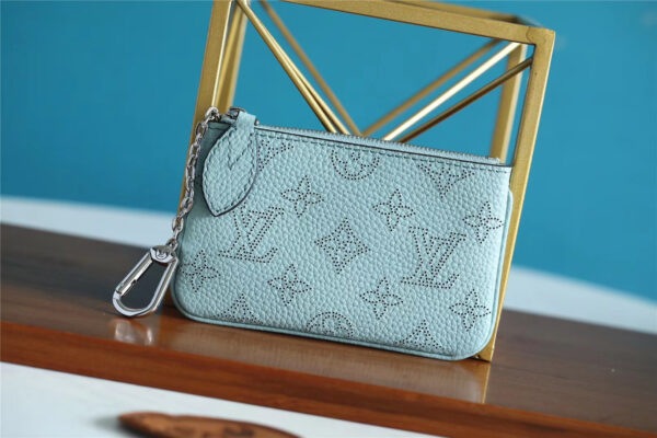 1:1 Replica Louis Vuitton Key Pouch Mahina Light Blue For Women, Women's Wallets 5.1in/13cm LV