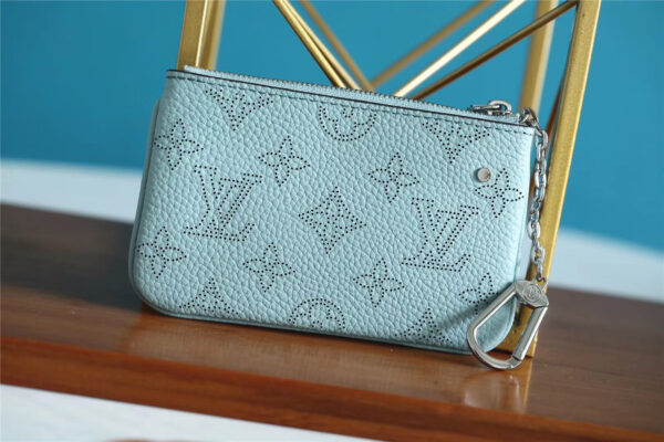 1:1 Replica Louis Vuitton Key Pouch Mahina Light Blue For Women, Women's Wallets 5.1in/13cm LV