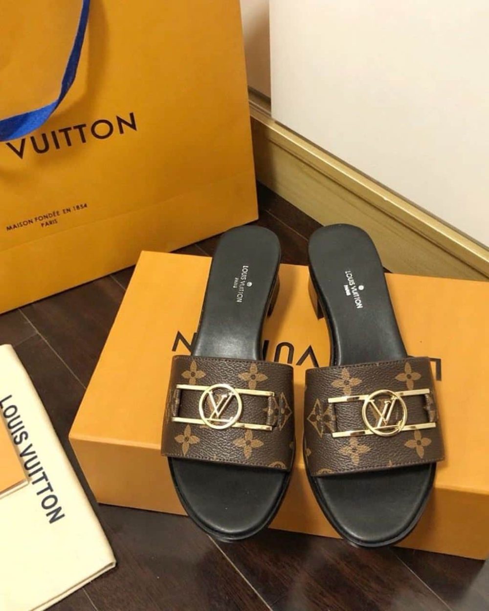 Louis Vuitton Lock It Mule Patent Monogram Canvas Black/Brown For Women LV 1A660F