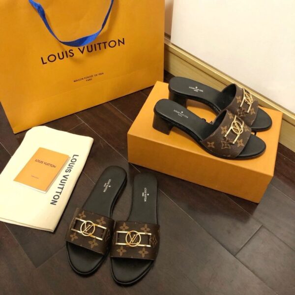 Louis Vuitton Lock It Mule Patent Monogram Canvas Black/Brown For Women LV 1A660F