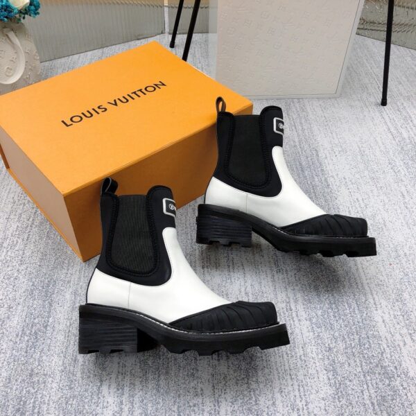 Louis Vuitton LV Beaubourg Ankle Boot Neoprene Black/White For Women LV 1A9GYE
