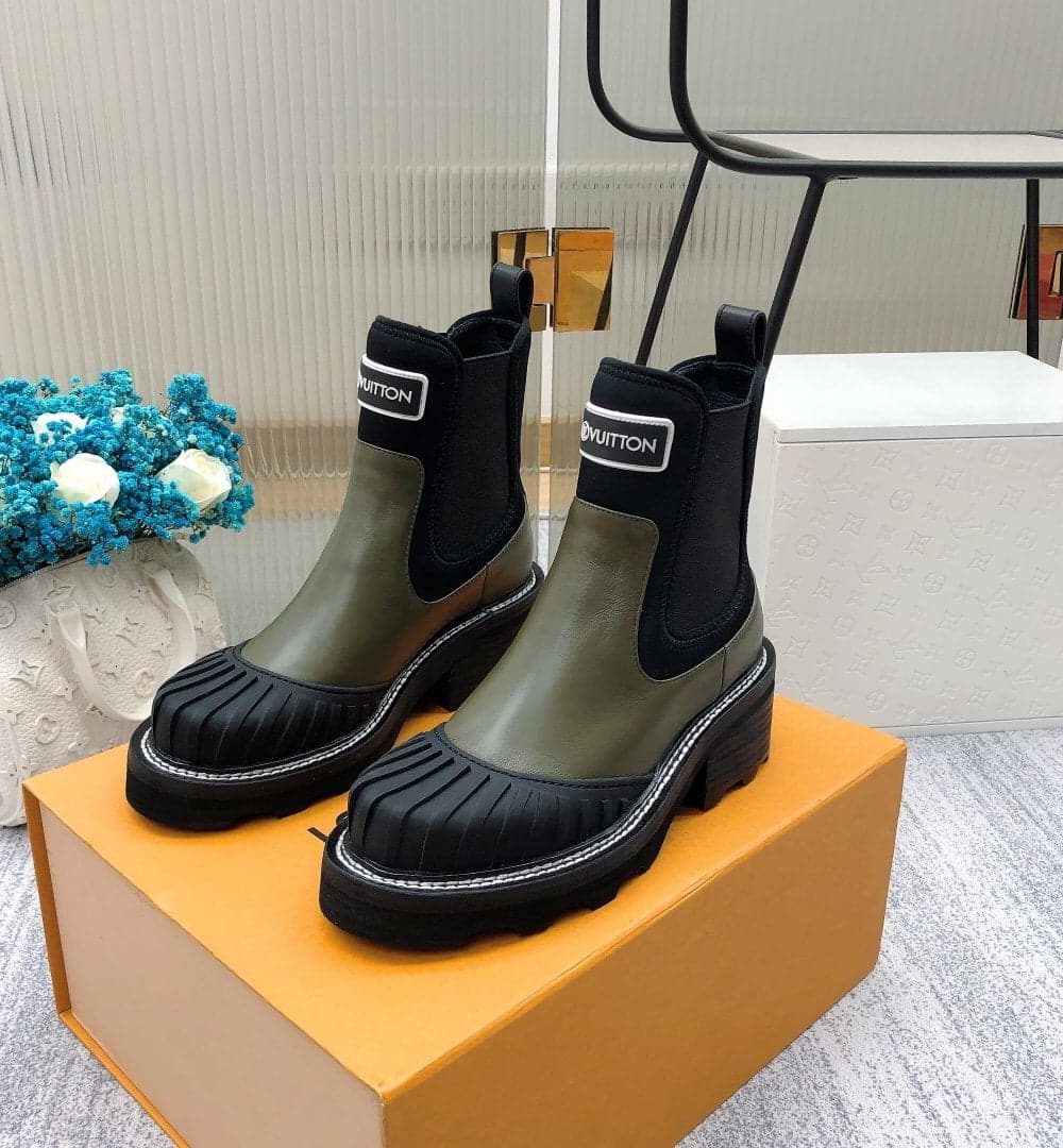 Louis Vuitton LV Beaubourg Ankle Boot Neoprene Khaki Green For Women LV 1A9GYT