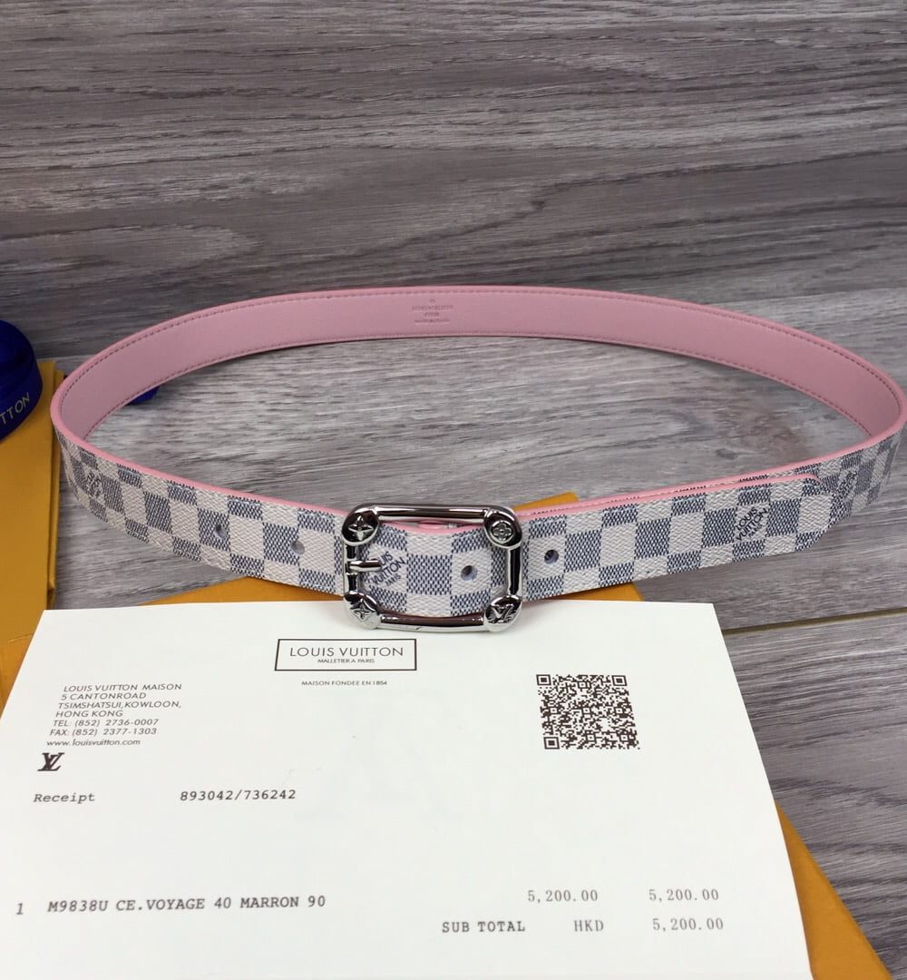 1:1 Replica Louis Vuitton LV Malletier Belt Damier Azur Silver Toned Hardware LV Women Belt