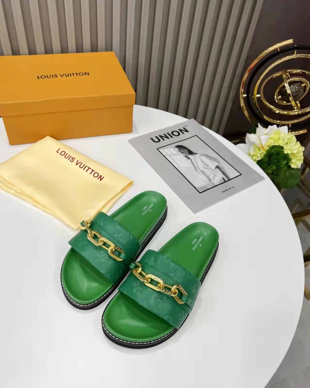 Louis Vuitton LV Sunset Flat Comfort Mule Green For Women LV 1A9RAK