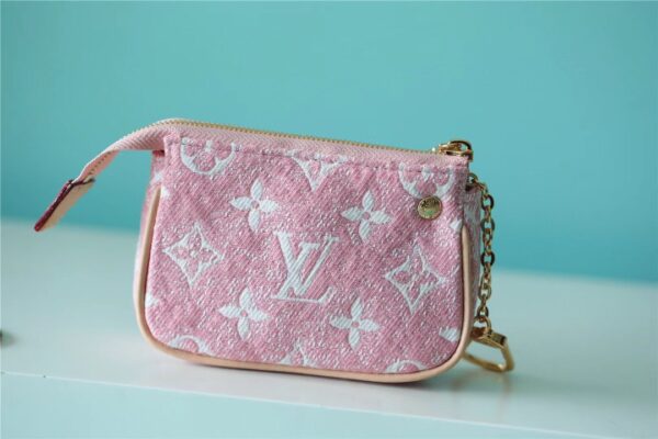 1:1 Replica Louis Vuitton Mini Pochette Accessoires Monogram Denim Pink For Women, Women's Wallets 6.1in/15.5cm LV 