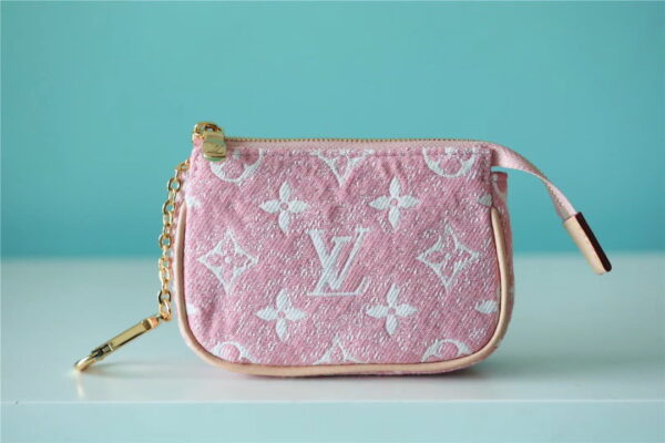 1:1 Replica Louis Vuitton Mini Pochette Accessoires Monogram Denim Pink For Women, Women's Wallets 6.1in/15.5cm LV 