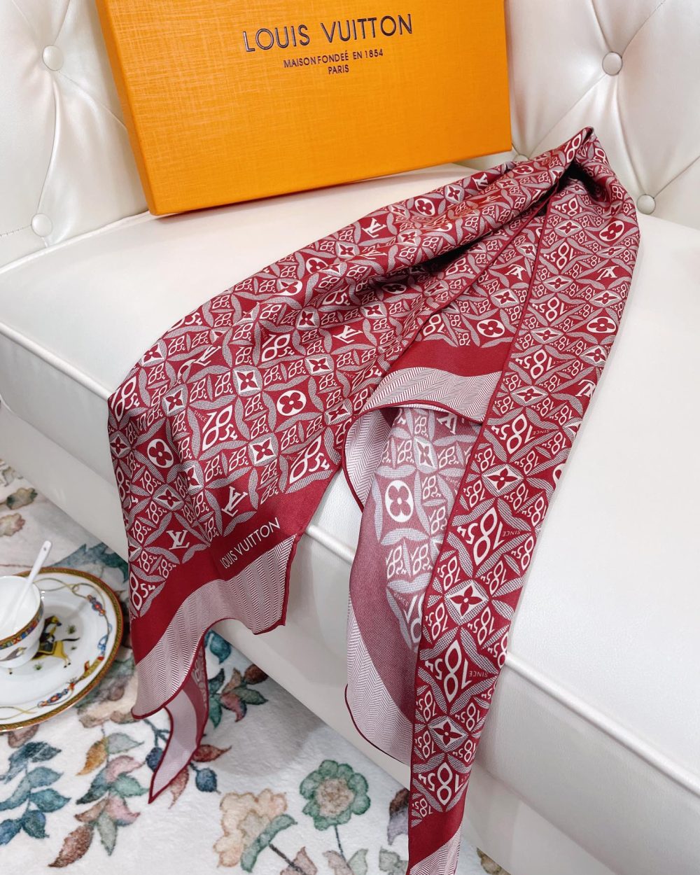 Louis Vuitton Monogram Pattern Red Scarf 175cm/69in