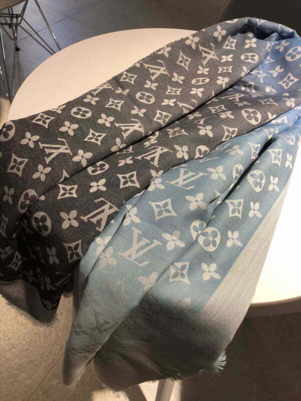 Louis Vuitton Monogram Showtime Shawl Scarf Black/Blue 55in/140cm