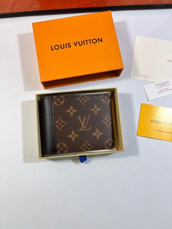 1:1 Replica Louis Vuitton Multiple Wallet Monogram Macassar Black For Men, Men's Wallet 12cm LV M69408