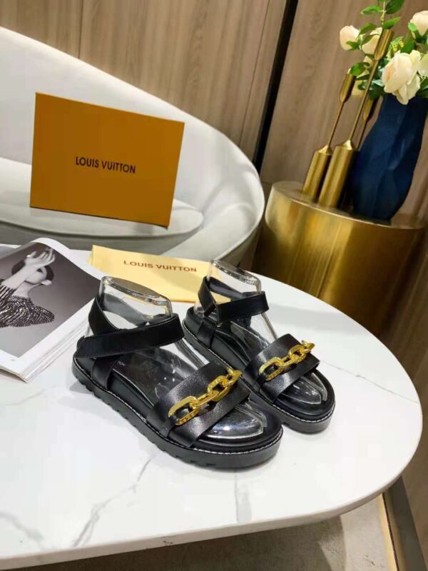 Louis Vuitton Paseo Flat Comfort Sandal Monogram Denim Black For Women LV