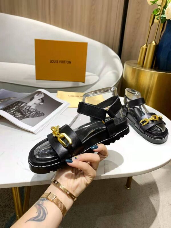 Louis Vuitton Paseo Flat Comfort Sandal Monogram Denim Black For Women LV