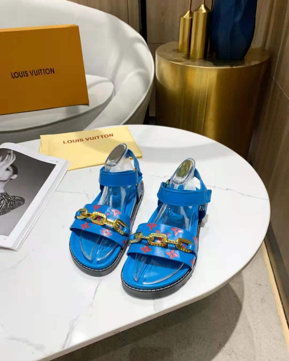 Louis Vuitton Paseo Flat Comfort Sandal Monogram Denim Blue For Women LV