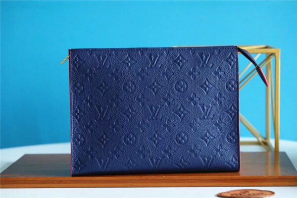 1:1 Replica Louis Vuitton Poche Toilette 26 Monogram Empreinte Navy Blue For Women, Women's Wallets 9.8in/25cm LV