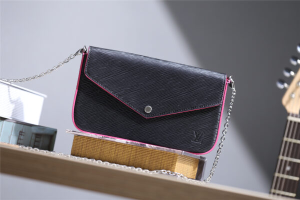 1:1 Replica Louis Vuitton Pochette Felicie Epi Black/Red For Women, Women's Wallets 8.3in/21cm LV