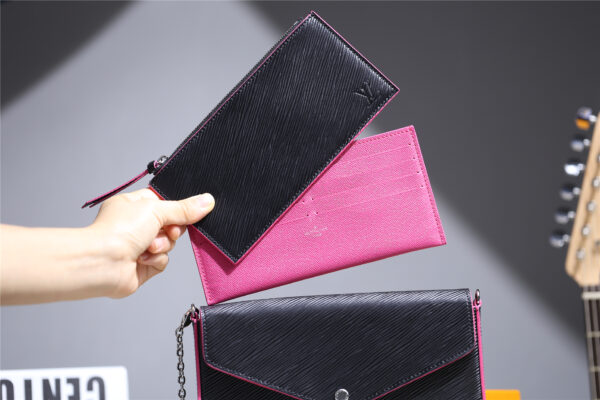 1:1 Replica Louis Vuitton Pochette Felicie Epi Black/Red For Women, Women's Wallets 8.3in/21cm LV