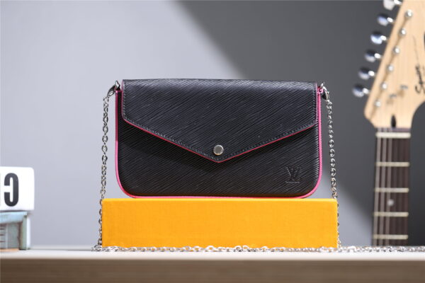 1:1 Replica Louis Vuitton Pochette Felicie Epi Black/Red For Women, Women's Wallets 8.3in/21cm LV