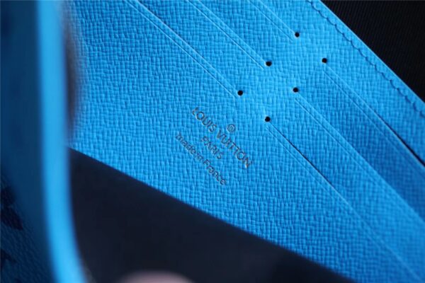 1:1 Replica Louis Vuitton Pochette Voyage MM Taiga and Monogram Eclipse Canvas Blue For Women, Women's Wallets 10.6in/27cm LV