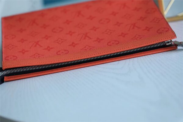 1:1 Replica Louis Vuitton Pochette Voyage MM Taiga and Monogram Eclipse Canvas Red For Women, Women's Wallets 10.6in/27cm LV