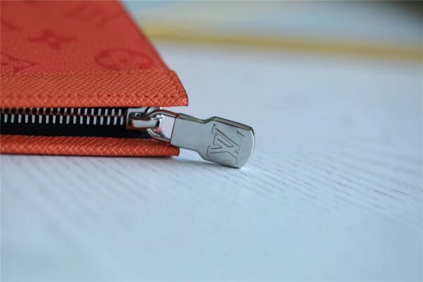 1:1 Replica Louis Vuitton Pochette Voyage MM Taiga and Monogram Eclipse Canvas Red For Women, Women's Wallets 10.6in/27cm LV