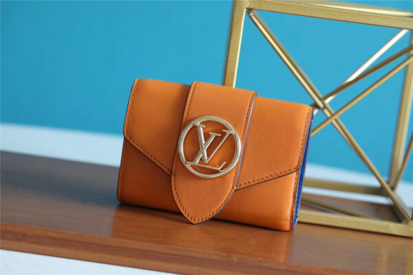 1:1 Replica Louis Vuitton Pont 9 Compact Wallet Caramel Brown For Women, Women's Wallets 4.2in/12cm LV 