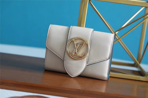 1:1 Replica Louis Vuitton Pont 9 Compact Wallet Creme For Women, Women's Wallets 4.2in/12cm LV M69176