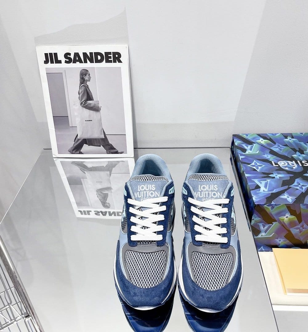 Louis Vuitton Run Away Sneaker Patent Monogram Material Blue For Women LV