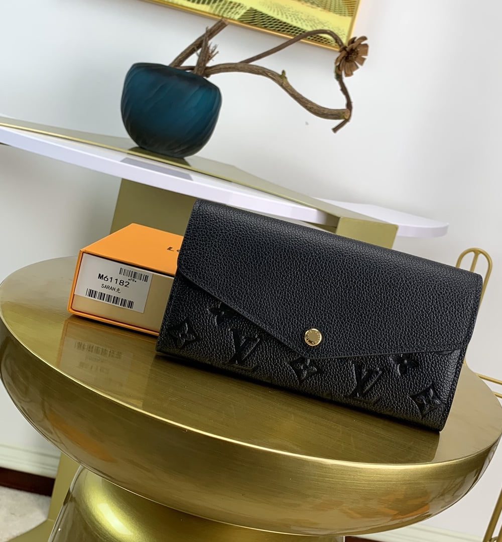 1:1 Replica Louis Vuitton Sarah Wallet Monogram Empreinte Black For Women, Women's Wallet 7.5in/19cm LV M61182