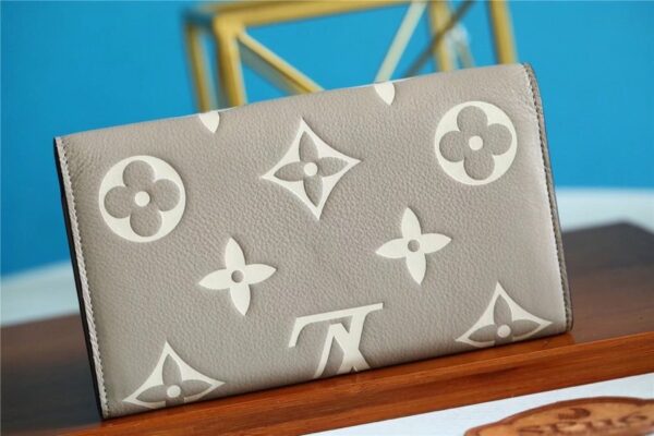 1:1 Replica Louis Vuitton Sarah Wallet Monogram Empreinte Tourterelle Gray / Cream For Women, Women's Wallets 7.5in/19cm LV M81049
